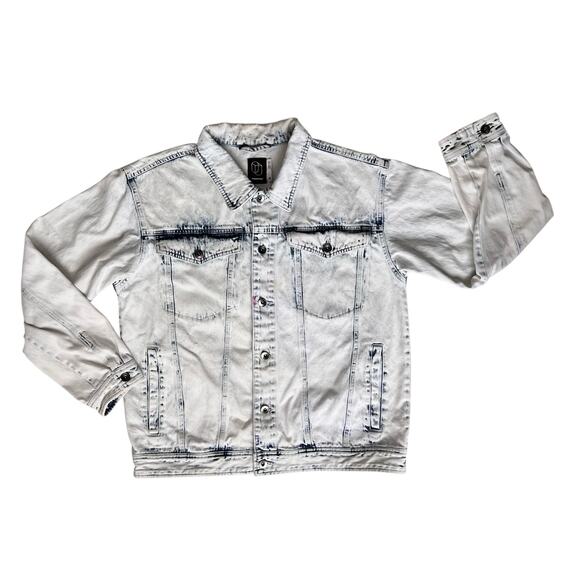Y2k Acid Wash Jean Jacket Mens Medium Casual Versatile Distressed 90s Upcycle It - Picture 1 of 14